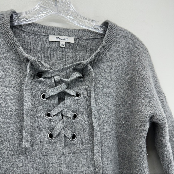 Madewell Merino Wool Knit Womens Sweater Pullover Grey Size Small Boxy Casual - Picture 7 of 10